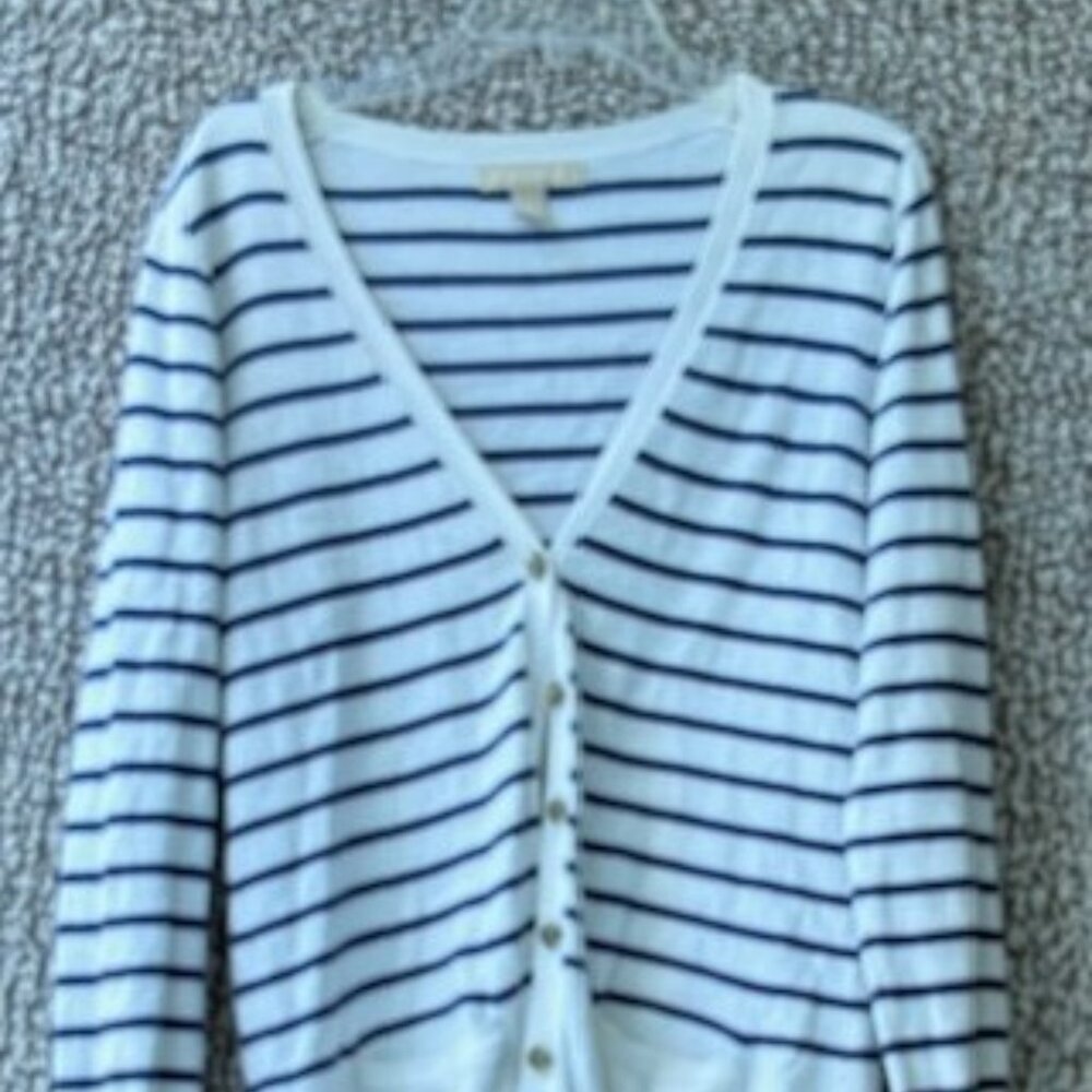 BANANA REPUBLIC Black and White Striped Oversized Cashmere Blend Cardigan